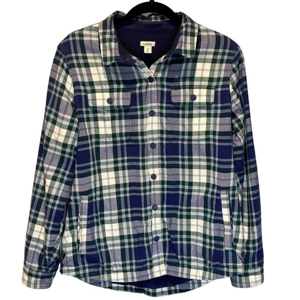 L. L. Bean Fleece Lined Plaid Snap Front Shacket Jacket - size Medium